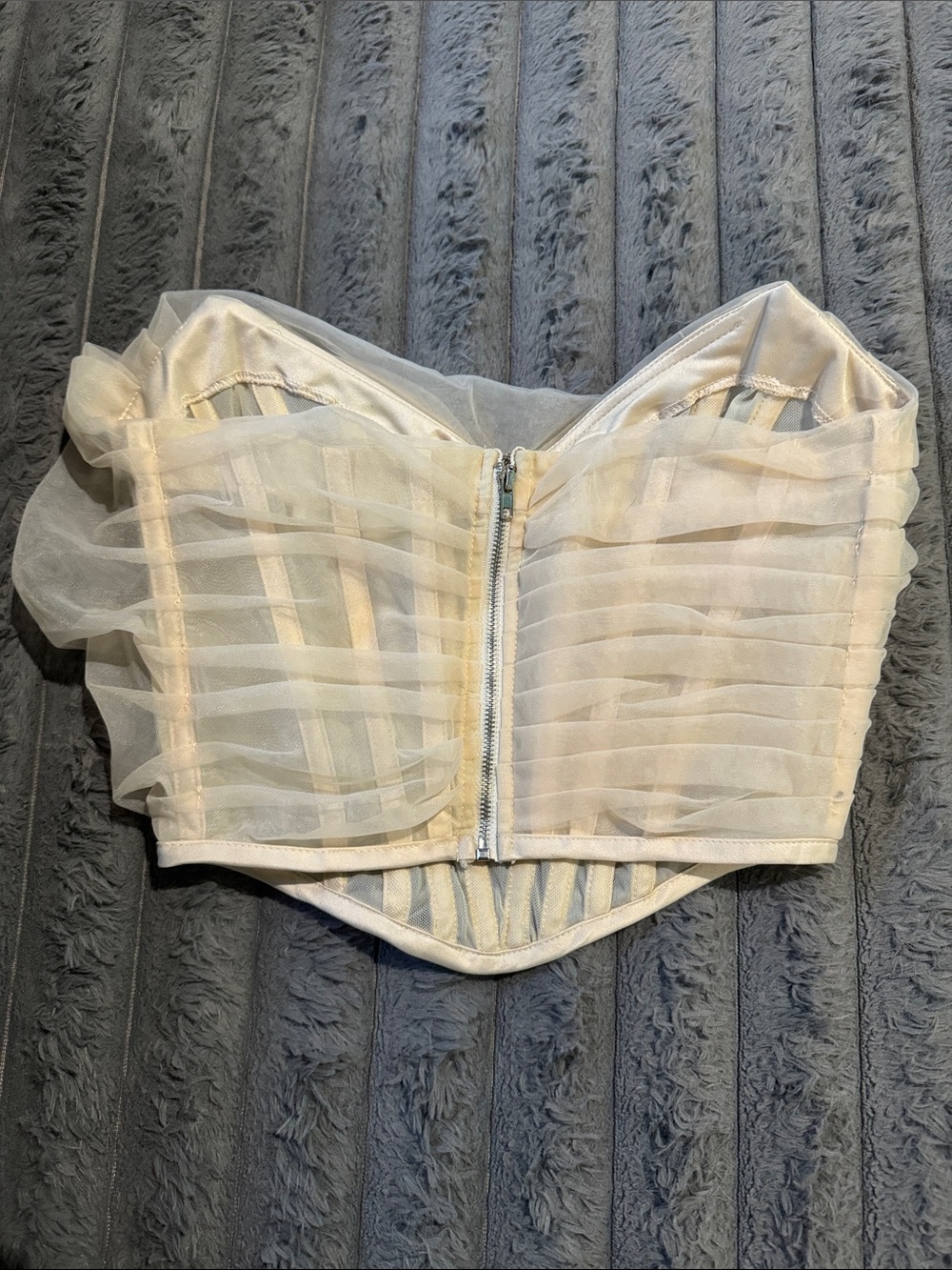 Ivory Strapless Sheer Layered Bustier Crop Top